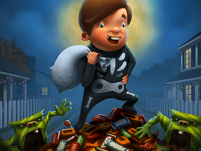 Attack of the Candy Snatchers candy character design halloween illustration monsters moon night trick or treat