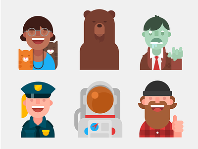 Illustrated Exercises - Characters astronaut bear cat lady character design copper flat illustration lumberjack zombie