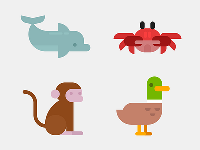 Illustrated Exercises - Animals crab dolphin duck illustration monkey