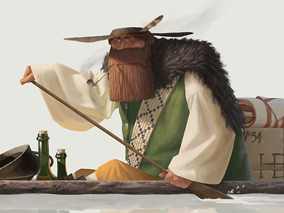 Fur Trader of Hudson's Bay beard boat character design fur trade illustration