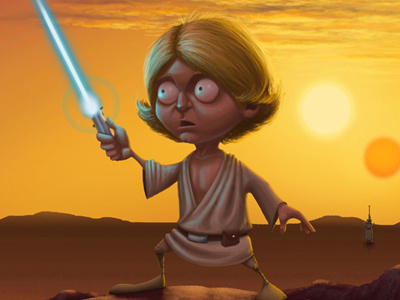 Luke Skywalker a new hope binary sunset character design illustration jedi lightsaber star wars water vaporator