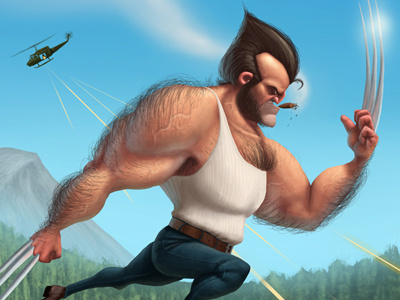 Wolverine bullets character design helicopter illustration xmen