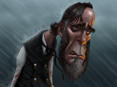 Captain Ahab beard character design herman melville illustration moby dick rain scar ship storm wood