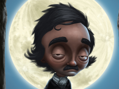 Edgar Allan Poe character design edgar allan poe gravestone illustration moon woods