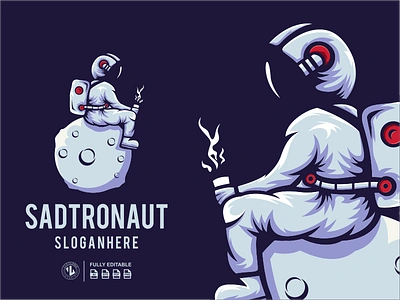 SADTRONAUT astronaut character coffee company coreldrawx7 design dribble flat general ideas illustration instagram logo logoawesome logoinspirations moon sad sticker vector zerologicstudio