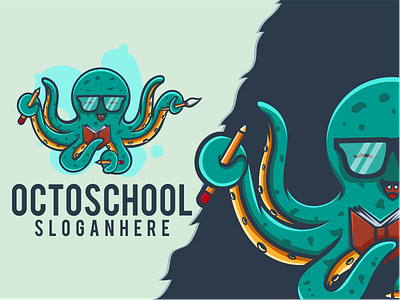 OCTOSCHOOL art branding character design dribble ideas illustration instagram logo logoinspirations octopus school squid ui vector zerologicstudio
