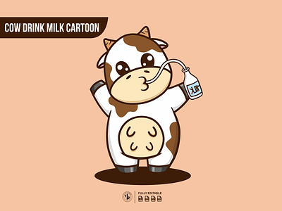 Cow Drink Milk abimal cartoon character cow cute design dribble ideas illustration illustrations instagram logo milk vector zerologicstudio