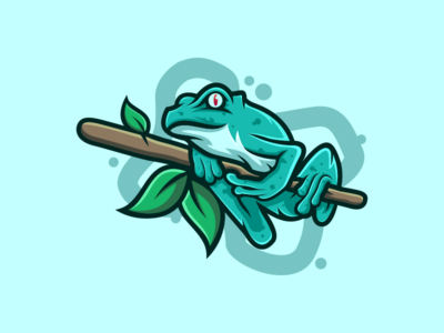 Frog with a fishing rod. Vector illustration in cartoon style