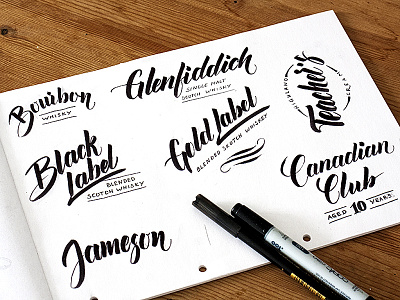 Brush Pen Exercise brush calligraphy calligraphy flourishes hand lettering ink lettering pen pen brush swirls whisky names writing