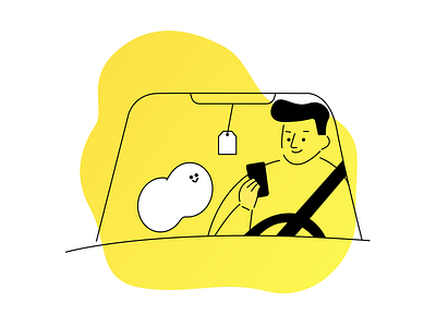 Mochi in car illustration design illustration yellow