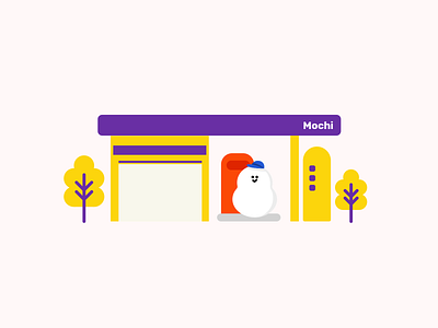 Mochi in Gas Station design gas station illustraion yellow