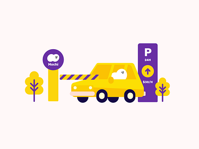 Mochi in Parkinglot design illustration yellow