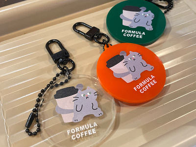 Cat Key Ring of Coffee Shop cat design illustration key keyring