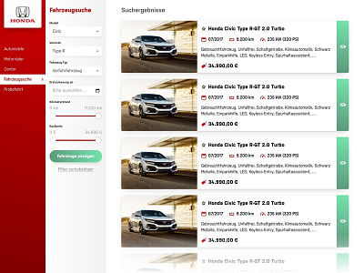 car search interface branding car car app car dashboard car dealer desktop desktop app filter honda interface interface design search ui userexperience userexperiencedesign