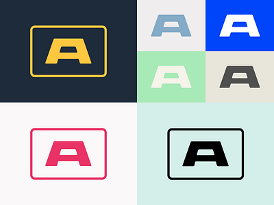 "A" mark a blue custom green letter logo mark pink white wide yellow
