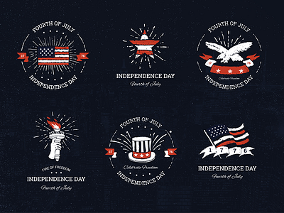 Hand drawn independence day logo badges 4th badge day freedom independence july liberty logo old retro ribbon vintage