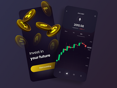 Mobile Cryptocurrency Exchange 3d animation app clean coin crypto cryptocurrency dark dark ui exchange flat graph marketplace mobile nft skynick token typography ui ux