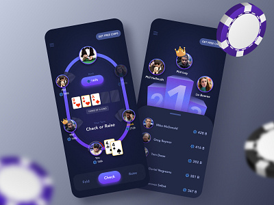 Online Poker Casino App app application casino clean dark dark ui game game design minimalist mobile online casino online game players poker poker card rank ranking ui ui design ux