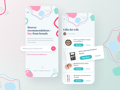 Gift Recommendation App app beauty cards clean cosmetics design drawing ecommerce flat girls illustration market minimalist mobile app recommendation search shapes ui ux vector