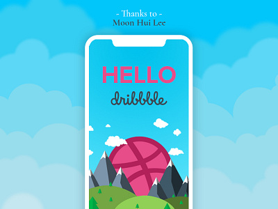 Hello Dribbble! :) beautiful debut first first shot hello illustration invitation mountains sky