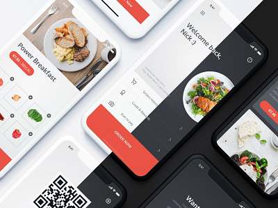 [Light/Dark] Food Ordering App UI/UX Design app cart clean dark design dishes ecommerce flat food ios iphone light minimalist order food qrcode red and black red and white sky ui ux