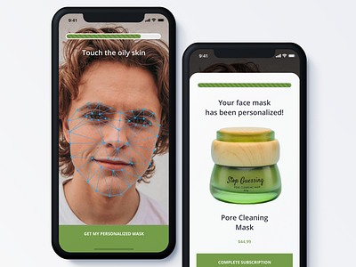 Face Scanning Ecommerce App | Mobile UI/UX Design beauty clean dark design ecommerce app face flat ios iphone iphonex light minimalist modern navigation scan scanning sky typography ui ux