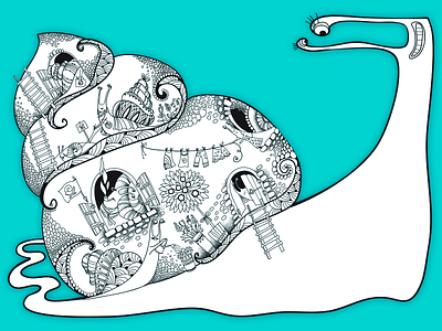 Private life of snails. coloring page contour drawing fun line art outline private life snail