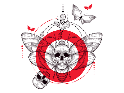 Death's-head moth in dotwork. acherontia butterfly deaths head moth dots dotwork skull