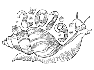 Welcome 2019 2019 achatina coloring book coloring page contour drawing fauna line art new year snail