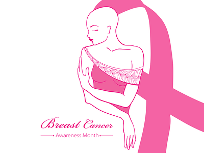 Breast Cancer Awareness Month. bald beauty breast cancer breast cancer awareness design drawing line art october pink pink ribbon poster women