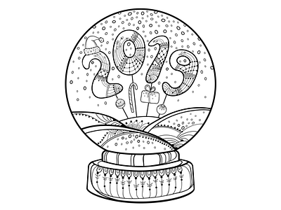 Coming soon. New Year's snow globe. 2019 coloring book coloring page comingsoon contour drawing line art newyear outline snow snowball snowglobe