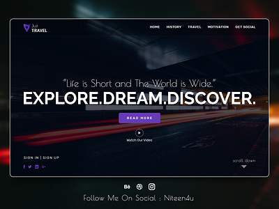 Landing Page- Just Travel above the fold adobe photoshop cc adobe xd banner design design explore graphic design header design hero banner hero image hero section landing page landing page design minimalistic travel travelling typography ui desgin user experience web design