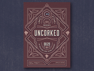 Uncorked - An Educational Wine Tasting Experience art deco bourbon typeface design e vite email evite illustration illustrator invitation letters photoshop typography wine