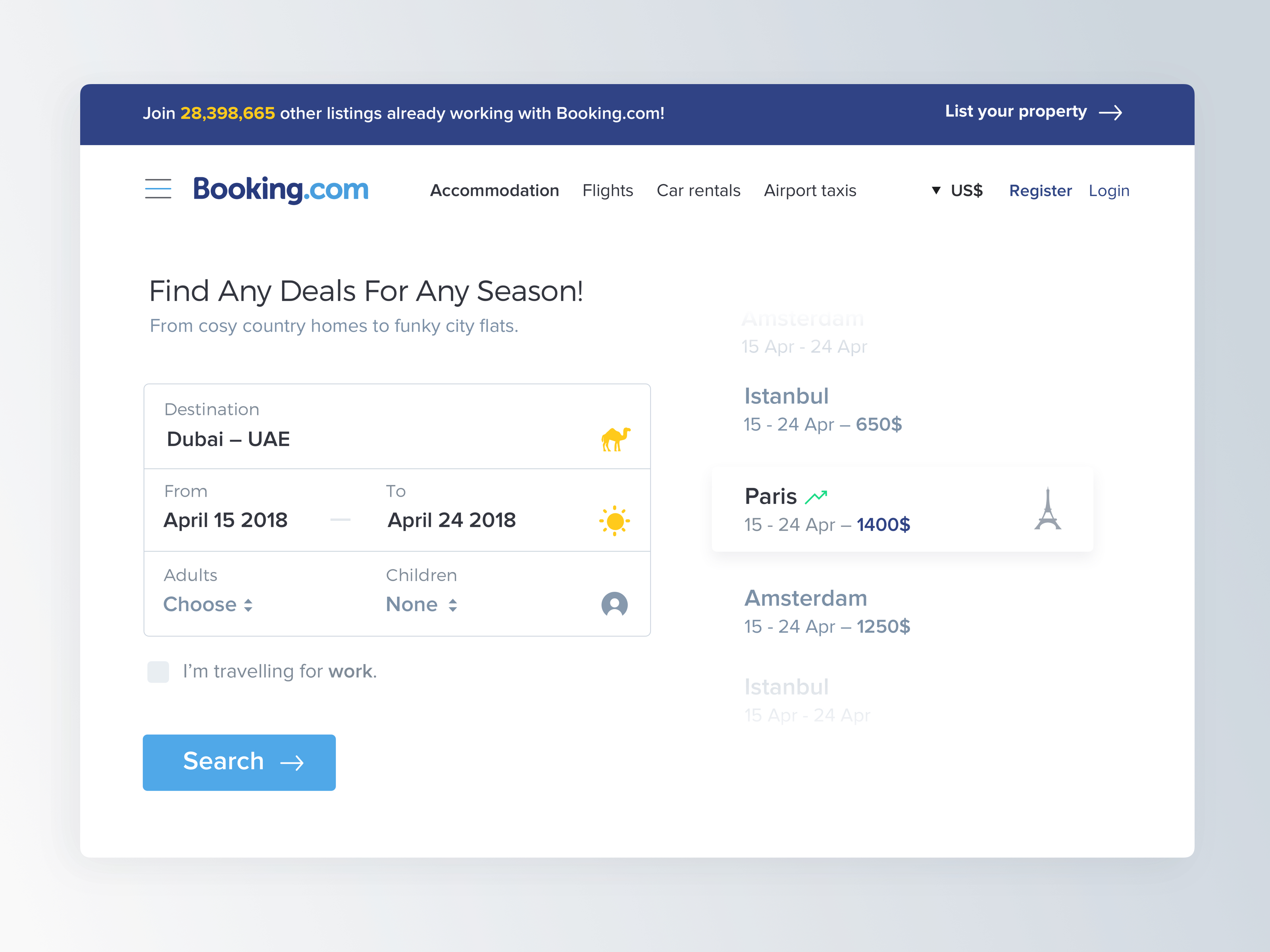 Booking.com – Redesigned & Personalized Search Section