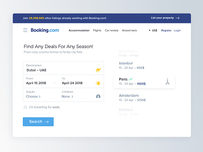 Booking.com – Redesigned & Personalized Search Section booking booking.com dubai search travel uidesign usability ux