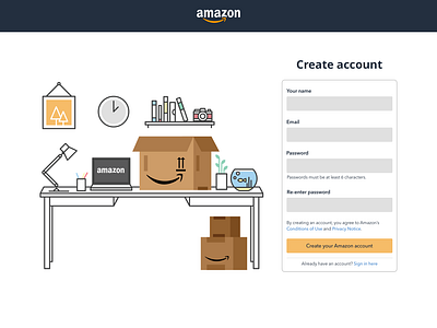 Redesign of Amazon's Sign Up Page amazon branding design flat design illustration sign up sketch ui web website design