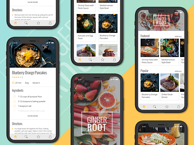 Ginger Root – Recipe App for iOS branding cooking flat ios logo minimalism mobile mobile app recipe app sketch ui ux vector