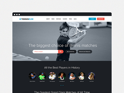 Tenniseum design flat homepage landing page photoshop sport tennis tenniseum ui