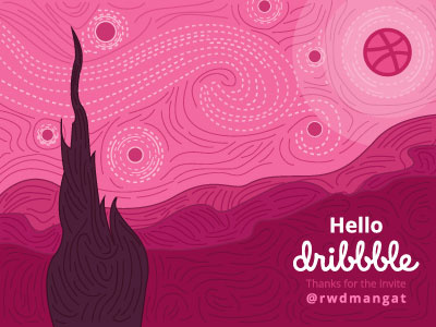 Dribbbly Night van gogh hello dribbble pink invitation illustration pro night starry invite dribbble hello debut