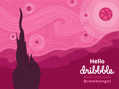 Dribbbly Night debut dribbble hello hello dribbble illustration invitation invite night pink pro starry van gogh
