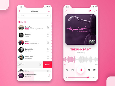 Daily UI - #009 Music Player 2d app art color dailyui dailyui009 design dribbble icon ios iphone music music player pink song ui uiux user experience user interface ux