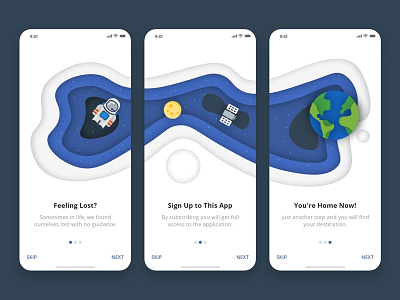 Daily UI - #023 Onboarding 2d app art blue color dailyui dark design dribbble galaxy illustration ios iphone minimal onboarding space ui user experience user interface ux