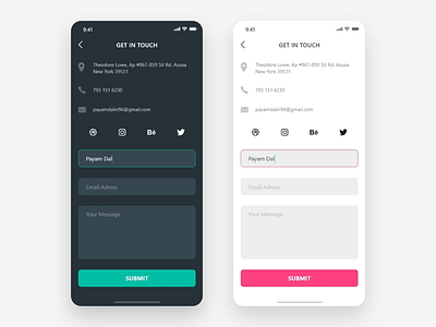 Daily UI - #028 Contact 2d app apple contact dailyui dark design dribbble form input interaction ios iphone iphonex light ui uiux user experience user interface ux