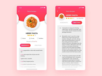 Daily UI - #040 Recipe 2d app art color dailyui design dribbble food food app icon illustration ios iphone minimal pink recipe ui user experience user interface ux