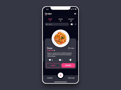 Daily UI - #043 Food Menu 2d app art color dailyui dark design dribbble food food app food menu illustration ios iphone minimal pink ui user experience user interface ux