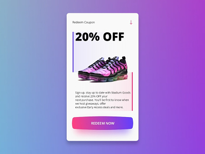 Daily UI - #061 Redeem Coupon 2d app art color dailyui design dribbble gradient icon illustration ios iphone minimal pink ui user experience user interface ux vector web design