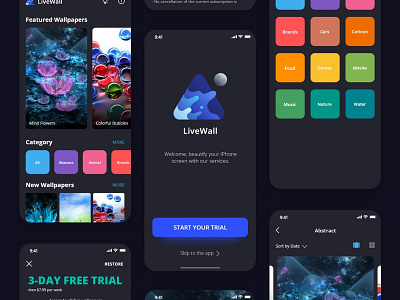 Live Wallpapers with LiveWall 2d app app store art blue color dark design dribbble icon illustration ios iphone live wallpaper livewall minimal ui user experience user interface ux