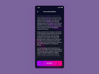 Daily UI - #089 Terms of Service 2d app art color dailyui dark design dribbble icon illustration ios iphone minimal pink terms of service ui user experience user interface ux vector