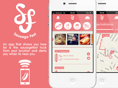 Sausage Fest App app food hot dog icon iphone logo design map sausage truck ui ux