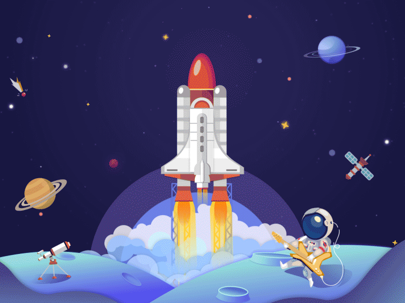 Hello Dribbble! illustration rocket universe